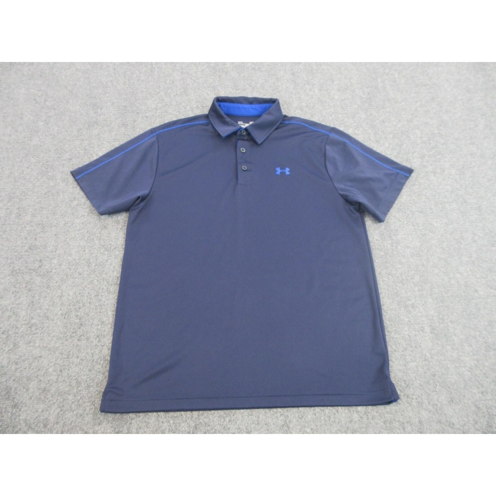 Under Armour Polo Shirt Mens L Blue HeatGear Loose Fit Golf Tagless Stretch